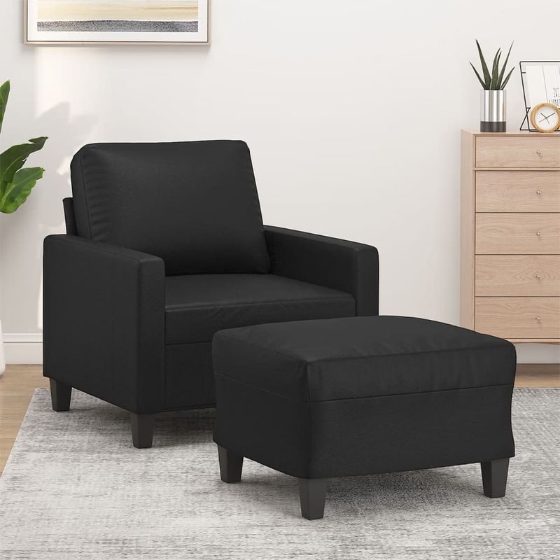 Casa si Gradina - Mobilier - Scaune si fotolii - Fotolii - Fotoliu canapea cu taburet, negru, 60 cm, piele ecologica - Infinity.ro
