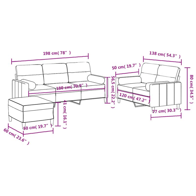Casa si Gradina - Mobilier - Seturi de mobilier - Seturi living - Set de canapele cu perne, 3 piese, crem, textil - Infinity.ro