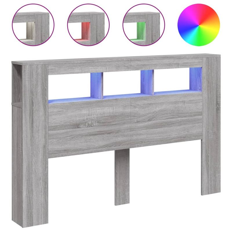 Casa si Gradina - Mobilier - Paturi si accesorii - Accesorii paturi - Tablie de pat cu LED, gri sonoma, 160x18,5x103,5 cm, lemn, mărime 160x103.5 cm - Infinity.ro