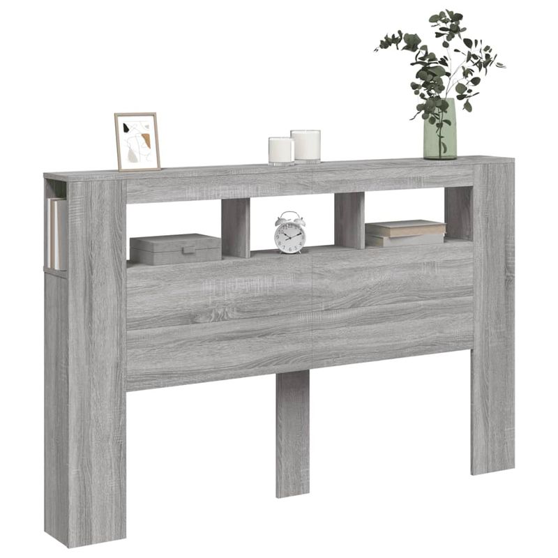Casa si Gradina - Mobilier - Paturi si accesorii - Accesorii paturi - Tablie de pat cu LED, gri sonoma, 160x18,5x103,5 cm, lemn, mărime 160x103.5 cm - Infinity.ro
