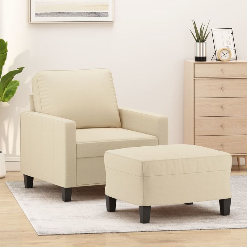 Casa si Gradina - Mobilier - Scaune si fotolii - Fotolii - Fotoliu canapea cu taburet, crem, 60 cm, material textil - Infinity.ro