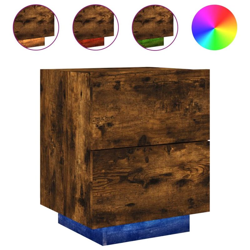 Casa si Gradina - Mobilier - Comode si corpuri - Noptiere - Noptiere cu lumini LED, 2 buc., stejar fumuriu, lemn prelucrat - Infinity.ro