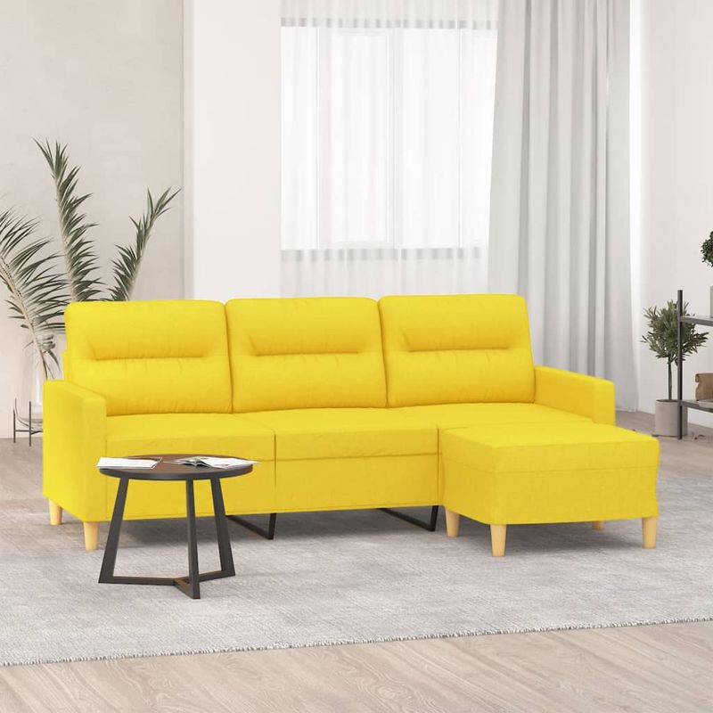 Casa si Gradina - Mobilier - Canapele si coltare - Canapele - Canapea cu 3 locuri si taburet, galben deschis, 180 cm, textil - Infinity.ro