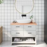 Casa si Gradina - Mobilier - Mobilier baie - Blaturi baie - Blat de baie, maro deschis, 100x30x(2-6) cm, lemn masiv tratat - Infinity.ro