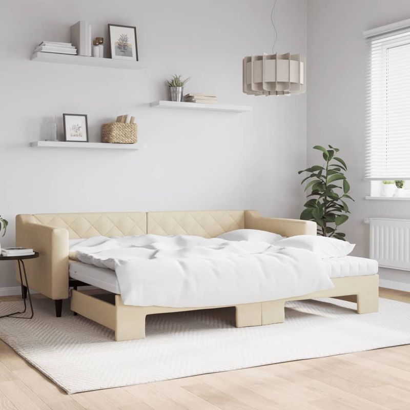 Casa si Gradina - Mobilier - Paturi si accesorii - Paturi - Pat de zi cu extensie si saltele, crem, 90x200 cm, textil - Infinity.ro