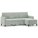 Casa si Gradina - Mobilier - Canapele si coltare - Canapele - Canapea cu 3 locuri si taburet, gri deschis, 180 cm, catifea - Infinity.ro