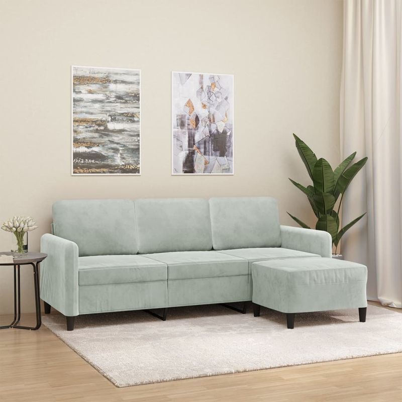 Casa si Gradina - Mobilier - Canapele si coltare - Canapele - Canapea cu 3 locuri si taburet, gri deschis, 180 cm, catifea - Infinity.ro