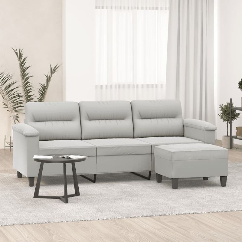 Casa si Gradina - Mobilier - Canapele si coltare - Canapele - Canapea cu 3 locuri și taburet, gri inchis, 180 cm, microfibra, gri deschis - Infinity.ro