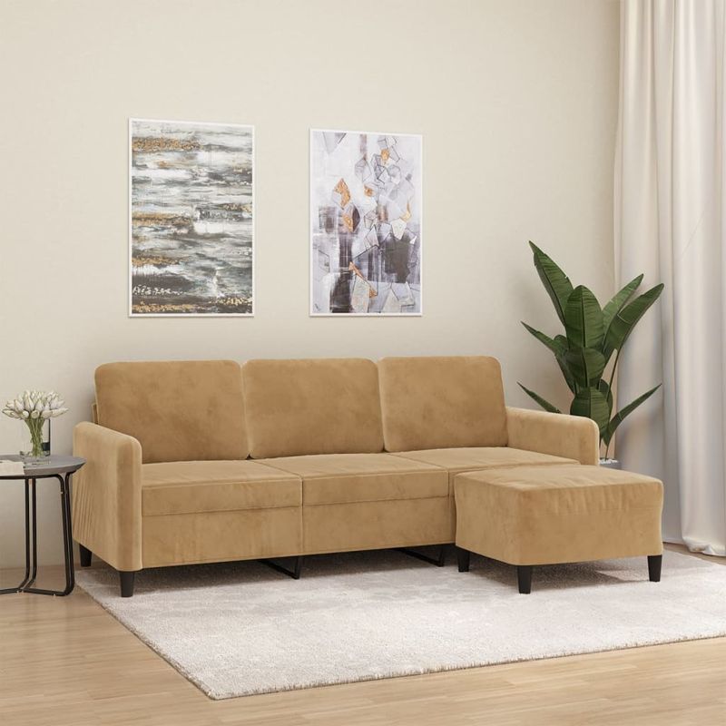 Casa si Gradina - Mobilier - Canapele si coltare - Canapele - Canapea cu 3 locuri si taburet, maro, 180 cm, catifea - Infinity.ro