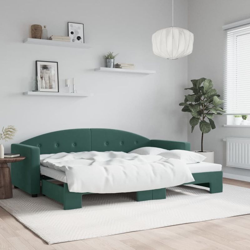 Casa si Gradina - Mobilier - Paturi si accesorii - Paturi - Pat de zi cu extensie, verde inchis, 80x200 cm, catifea - Infinity.ro