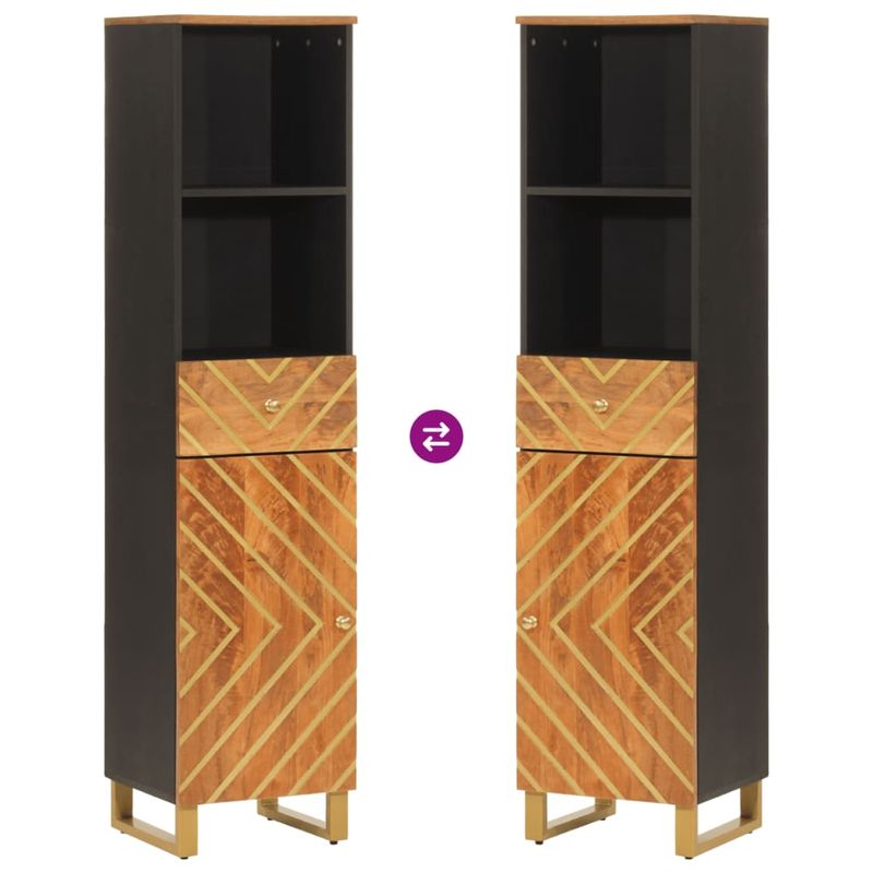 Casa si Gradina - Mobilier - Mobilier baie - Corpuri baie - Dulap de baie, maro si negru, 38x33,5x160 cm, lemn masiv mango - Infinity.ro