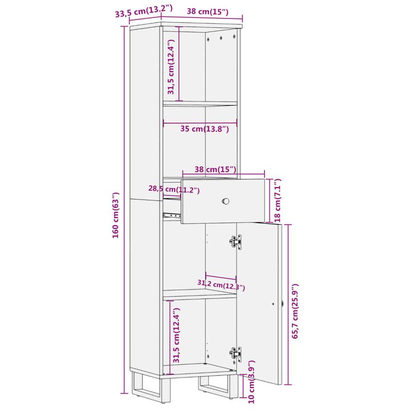 Casa si Gradina - Mobilier - Mobilier baie - Corpuri baie - Dulap de baie, maro si negru, 38x33,5x160 cm, lemn masiv mango - Infinity.ro