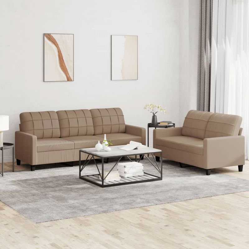 Casa si Gradina - Mobilier - Seturi de mobilier - Seturi living - Set de canapele cu perne, 2 piese, cappuccino, piele ecologica - Infinity.ro