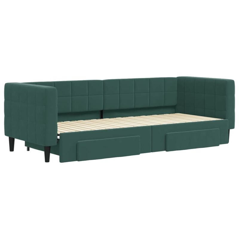 Casa si Gradina - Mobilier - Paturi si accesorii - Paturi - Pat de zi cu extensie si sertare verde inchis 80x200 cm catifea - Infinity.ro