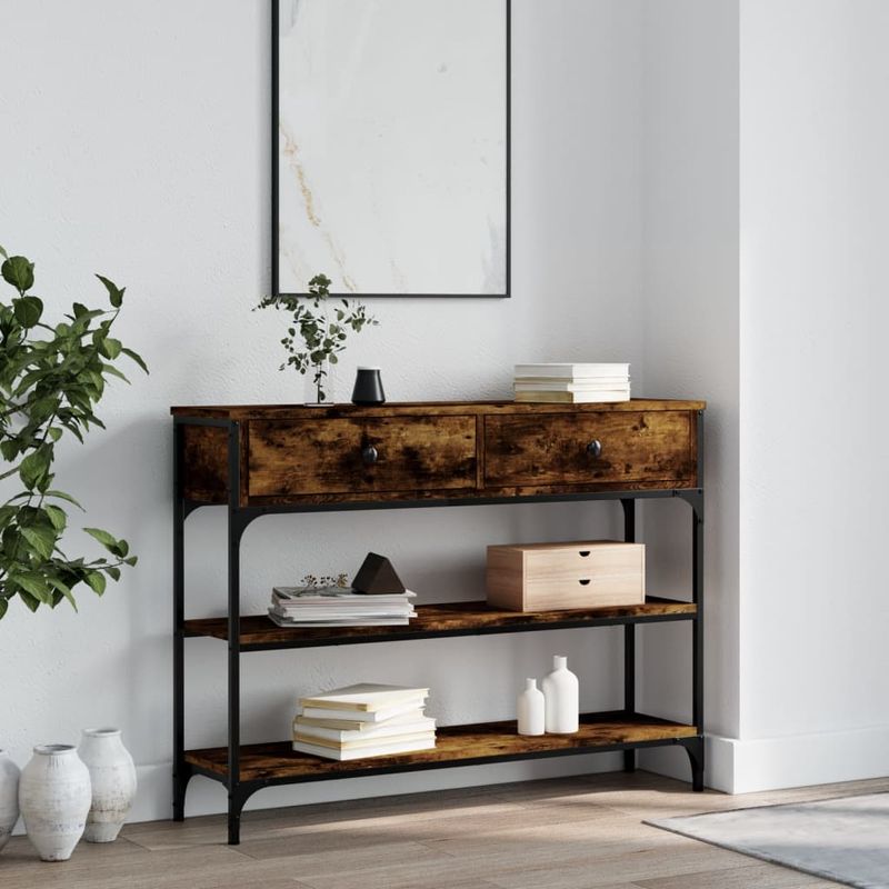 Casa si Gradina - Mobilier - Comode si corpuri - Console - Masuta consola, stejar fumuriu, 100x25x75 cm, lemn prelucrat - Infinity.ro