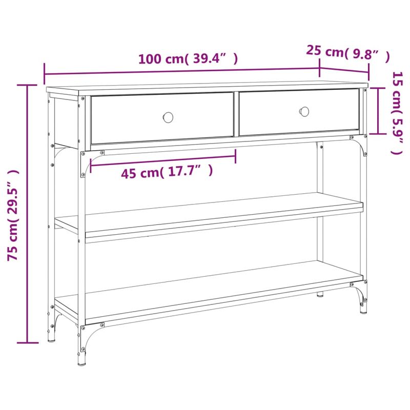 Casa si Gradina - Mobilier - Comode si corpuri - Console - Masuta consola, stejar fumuriu, 100x25x75 cm, lemn prelucrat - Infinity.ro