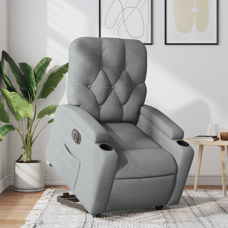 Casa si Gradina - Mobilier - Scaune si fotolii - Fotolii - Fotoliu electric rabatabil cu ridicare, gri deschis, textil - Infinity.ro