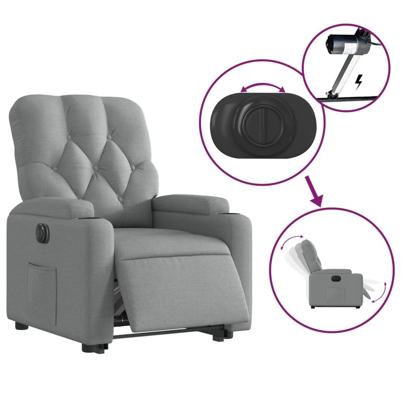 Casa si Gradina - Mobilier - Scaune si fotolii - Fotolii - Fotoliu electric rabatabil cu ridicare, gri deschis, textil - Infinity.ro