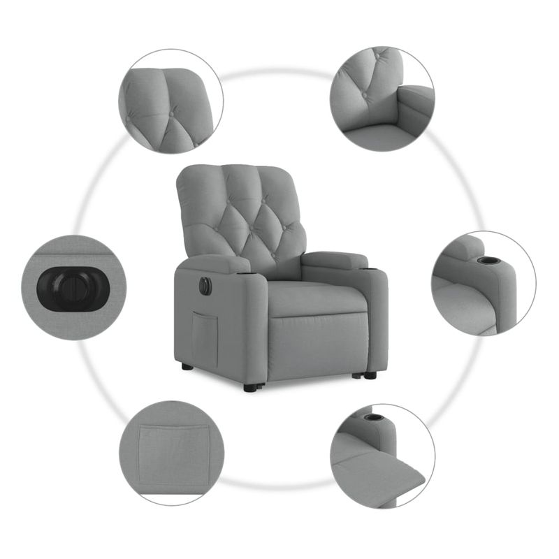 Casa si Gradina - Mobilier - Scaune si fotolii - Fotolii - Fotoliu electric rabatabil cu ridicare, gri deschis, textil - Infinity.ro