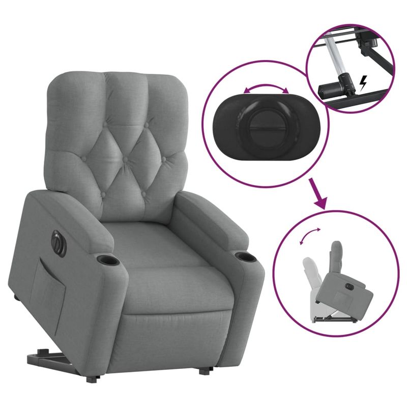 Casa si Gradina - Mobilier - Scaune si fotolii - Fotolii - Fotoliu electric rabatabil cu ridicare, gri deschis, textil - Infinity.ro