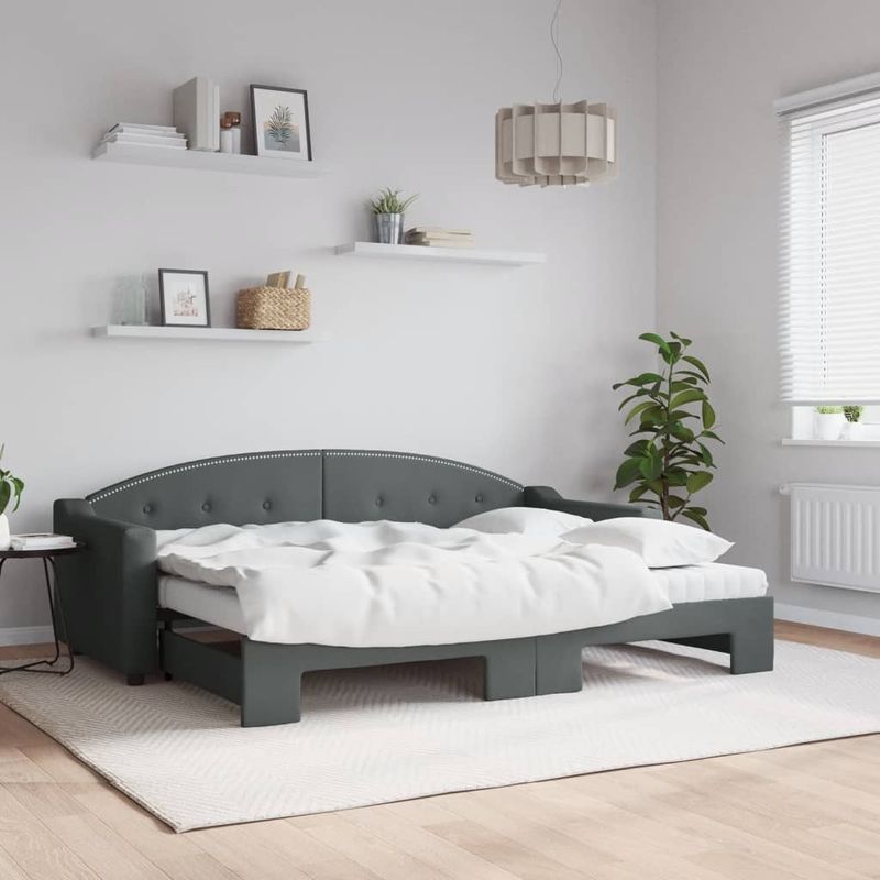 Casa si Gradina - Mobilier - Paturi si accesorii - Paturi - Pat de zi cu extensie si saltele, gri inchis, 80x200 cm, textil - Infinity.ro