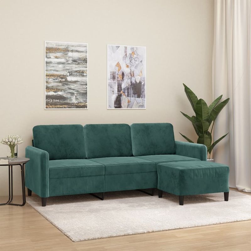 Casa si Gradina - Mobilier - Canapele si coltare - Canapele - Canapea cu 3 locuri si taburet, verde inchis, 180 cm, catifea - Infinity.ro