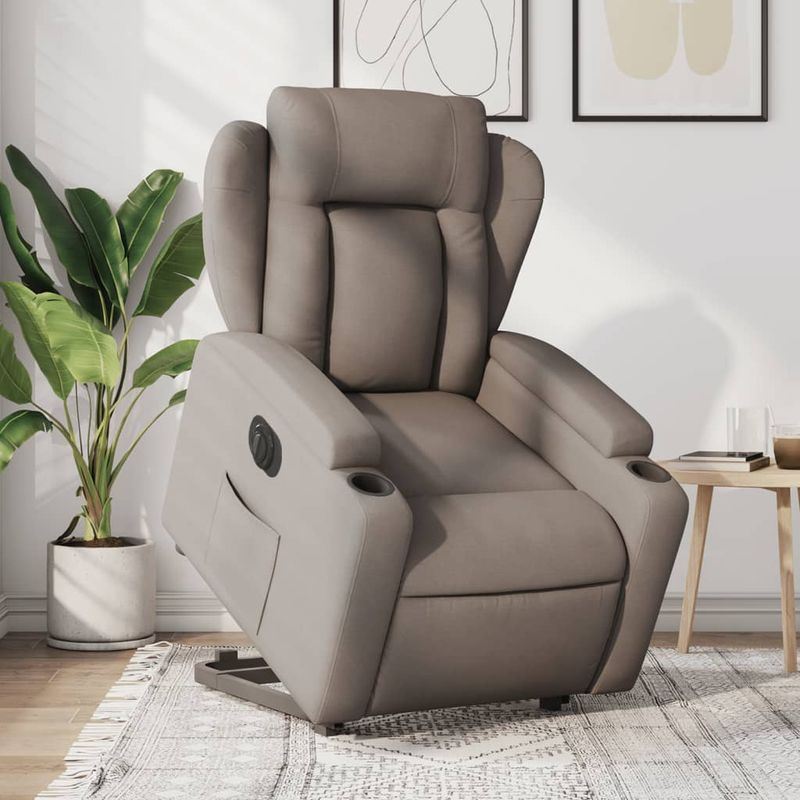 Casa si Gradina - Mobilier - Scaune si fotolii - Fotolii - Fotoliu electric rabatabil cu ridicare, gri taupe, textil - Infinity.ro