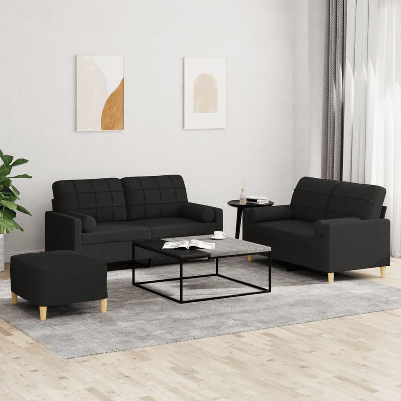Casa si Gradina - Mobilier - Seturi de mobilier - Seturi living - Set de canapele cu perne, 3 piese, negru, textil - Infinity.ro