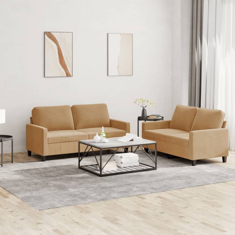 Casa si Gradina - Mobilier - Seturi de mobilier - Seturi living - Set de canapele cu perne, 2 piese, maro, catifea - Infinity.ro