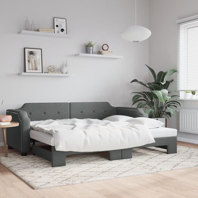 Casa si Gradina - Mobilier - Paturi si accesorii - Paturi - Pat de zi cu extensie, gri inchis, 90x200 cm, textil - Infinity.ro