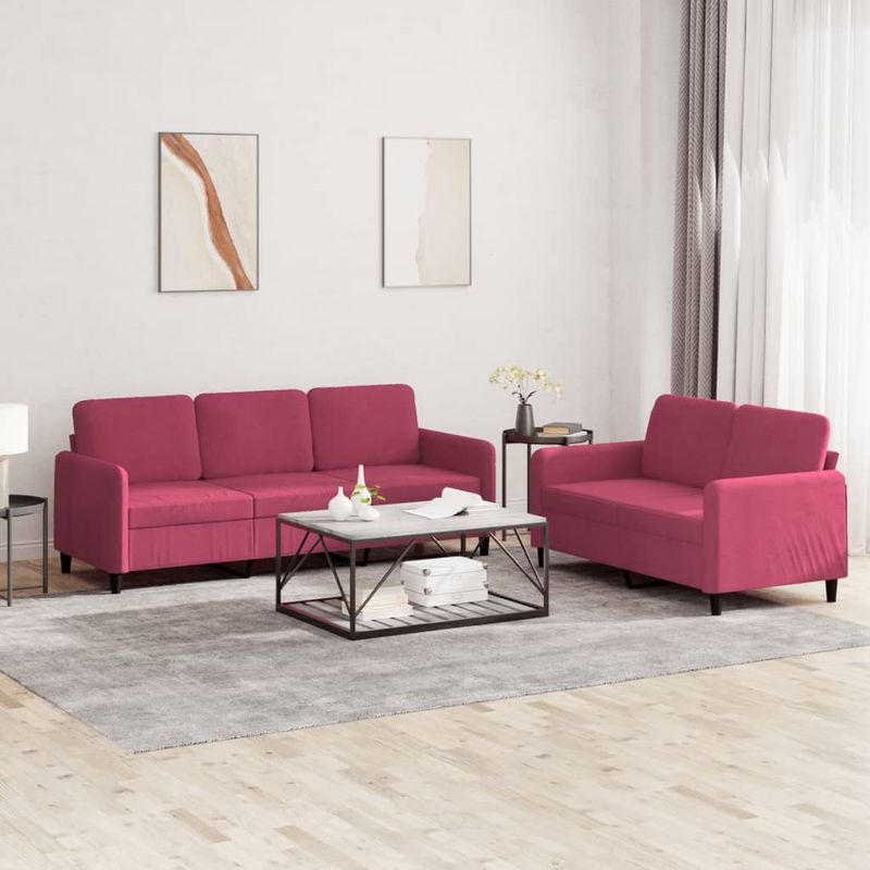 Casa si Gradina - Mobilier - Seturi de mobilier - Seturi living - Set canapele, 2 piese, rosu vin, catifea - Infinity.ro
