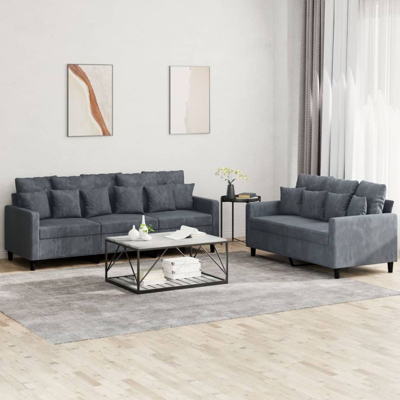 Casa si Gradina - Mobilier - Seturi de mobilier - Seturi living - Set de canapele cu perne, 2 piese, gri inchis, catifea - Infinity.ro