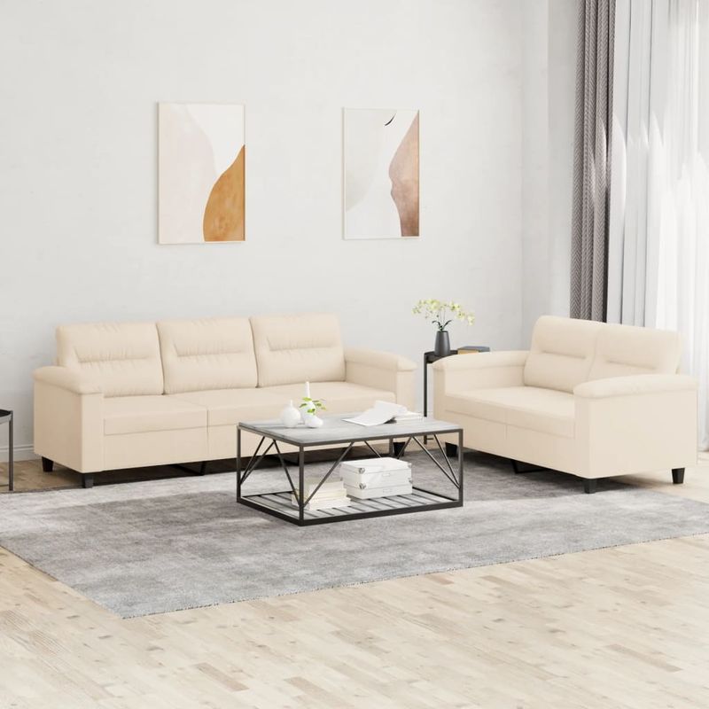 Casa si Gradina - Mobilier - Seturi de mobilier - Seturi living - Set de canapele cu perne, 2 piese, bej, microfibra - Infinity.ro