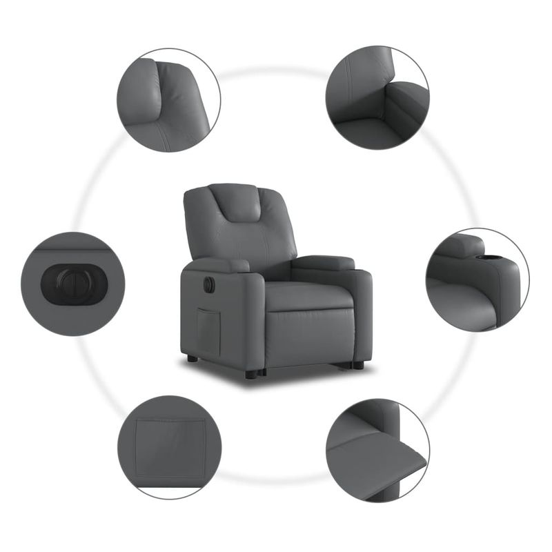 Casa si Gradina - Mobilier - Scaune si fotolii - Fotolii - Fotoliu rabatabil electric cu ridicare, gri, piele ecologica - Infinity.ro