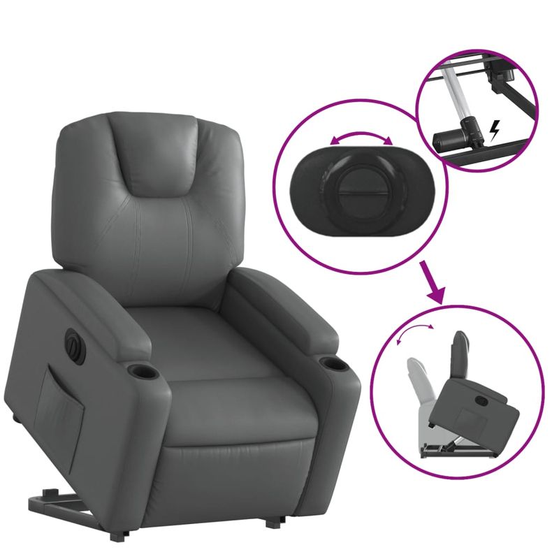 Casa si Gradina - Mobilier - Scaune si fotolii - Fotolii - Fotoliu rabatabil electric cu ridicare, gri, piele ecologica - Infinity.ro