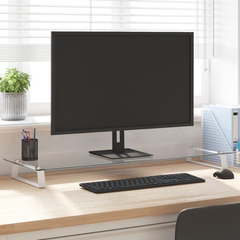 PC, gaming si accesorii - Desktop PC & monitoare - Accesorii monitoare - Suport de monitor, alb, 100x35x8 cm, sticla securizata si metal - Infinity.ro