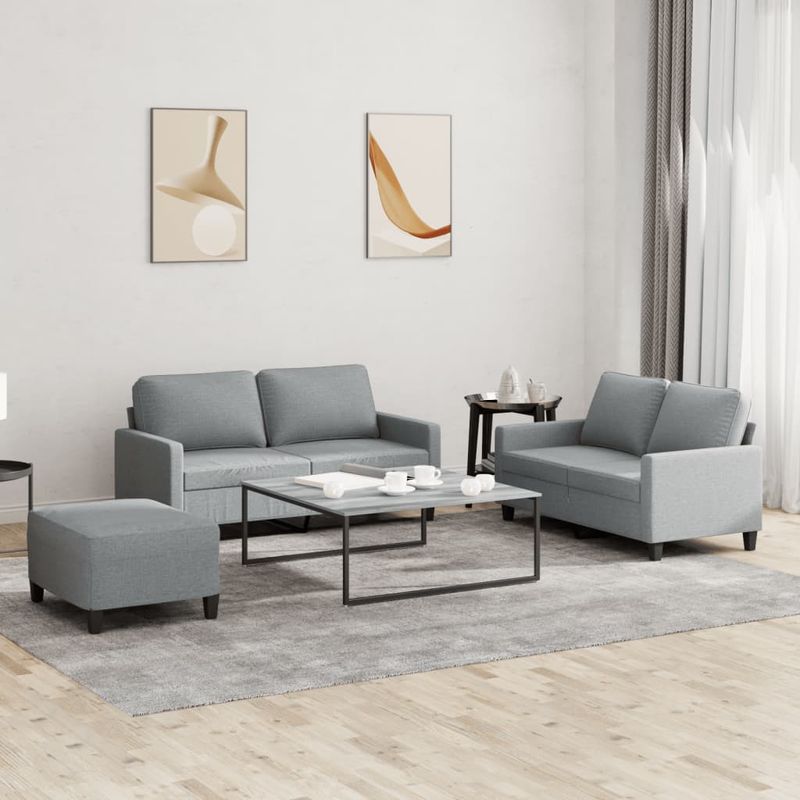 Casa si Gradina - Mobilier - Seturi de mobilier - Seturi living - Set de canapele cu perne, 3 piese, gri deschis, textil - Infinity.ro