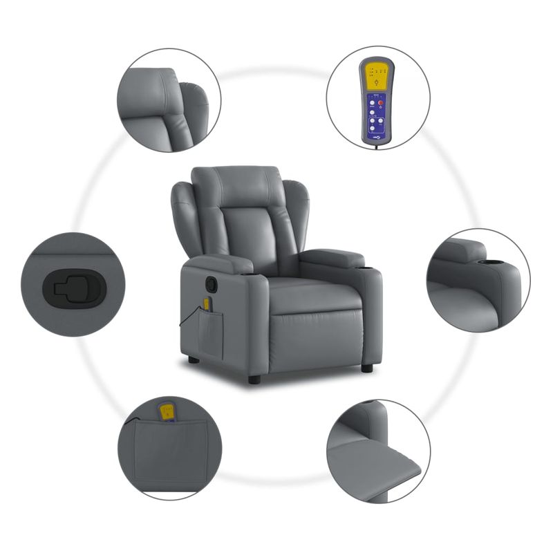 Ingrijire personala si Cosmetice - Sanatate si wellness - Articole wellness - Fotolii de masaj - Fotoliu de masaj rabatabil, gri, piele ecologica - Infinity.ro