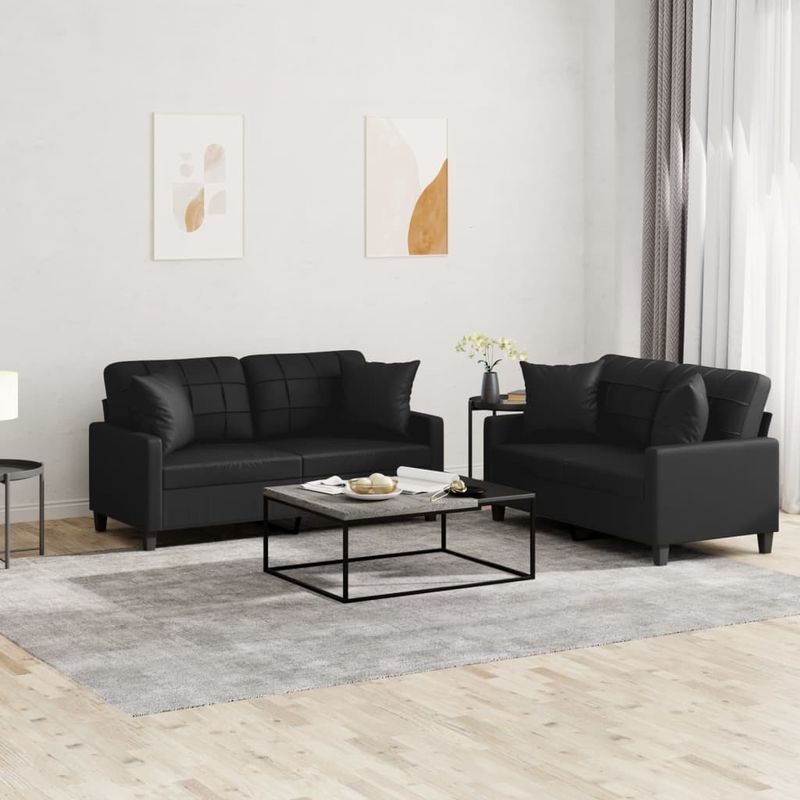 Casa si Gradina - Mobilier - Seturi de mobilier - Seturi living - Set de canapele cu perne, 2 piese, negru, piele ecologica - Infinity.ro