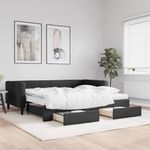 Casa si Gradina - Mobilier - Paturi si accesorii - Paturi - Pat de zi cu extensie si sertare, negru, 90x190cm, textil - Infinity.ro