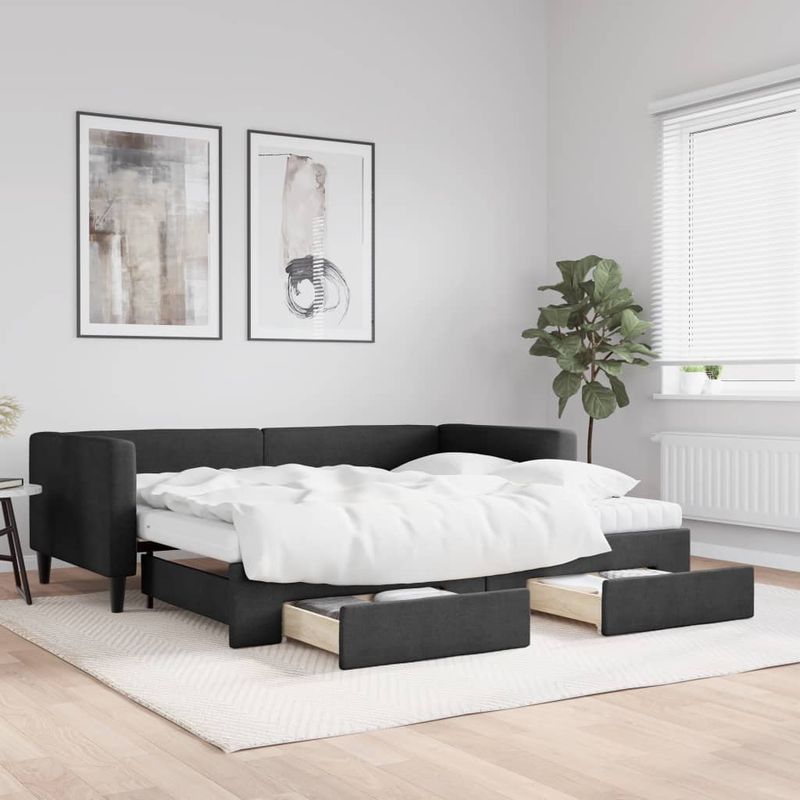 Casa si Gradina - Mobilier - Paturi si accesorii - Paturi - Pat de zi cu extensie si sertare, negru, 90x190cm, textil - Infinity.ro