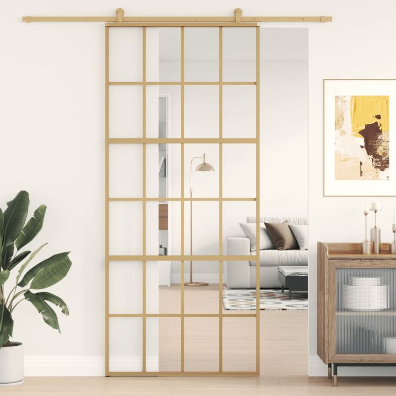 Casa si Gradina - Constructii - Usi interior, exterior si garaj - Usi interior - Usa glisanta, auriu, 90x205 cm, sticla ESG mata si aluminiu - Infinity.ro