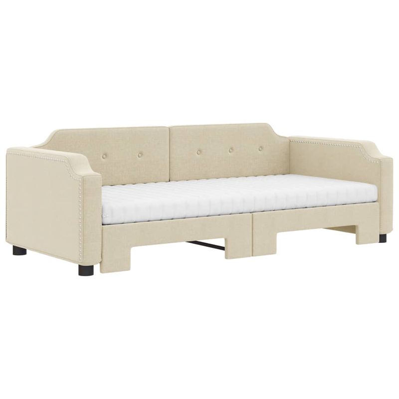 Casa si Gradina - Mobilier - Paturi si accesorii - Paturi - Pat de zi cu extensie si saltele, crem, 100x200 cm, textil - Infinity.ro
