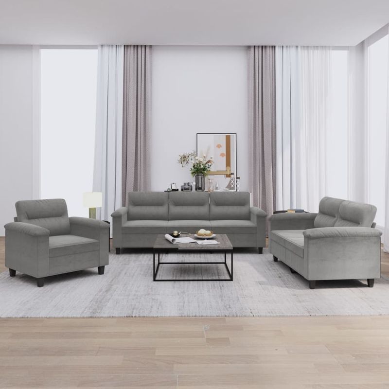 Casa si Gradina - Mobilier - Seturi de mobilier - Seturi living - Set de canapele cu perne, 3 piese, gri inchis, microfibra - Infinity.ro