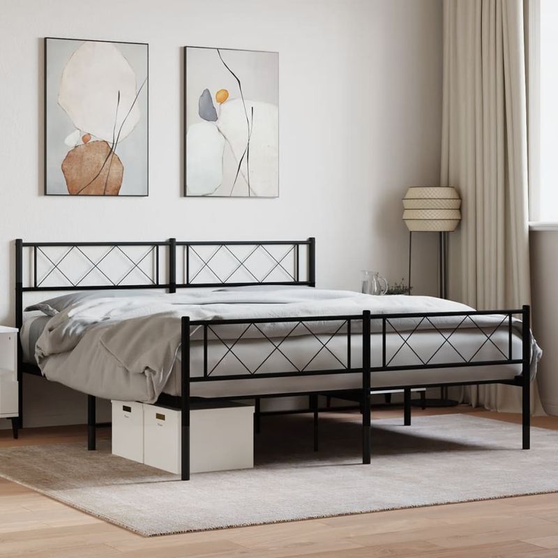 Casa si Gradina - Mobilier - Paturi si accesorii - Paturi - Cadru pat metalic cu tablie de cap/picioare, negru, 140x190 cm - Infinity.ro