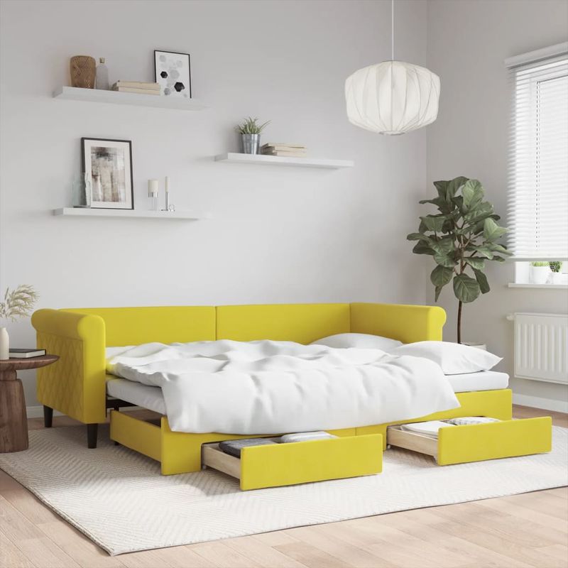 Casa si Gradina - Mobilier - Paturi si accesorii - Paturi - Pat de zi cu extensie si sertare, galben, 80x200 cm, catifea - Infinity.ro