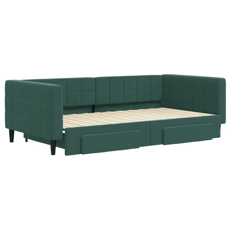 Casa si Gradina - Mobilier - Paturi si accesorii - Paturi - Pat de zi cu extensie si sertare verde inchis 100x200cm catifea - Infinity.ro