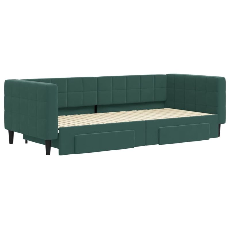 Casa si Gradina - Mobilier - Paturi si accesorii - Paturi - Pat de zi cu extensie si sertare verde inchis 90x200 cm catifea - Infinity.ro