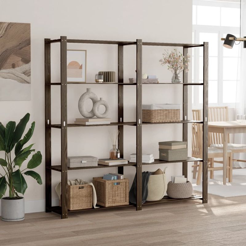 Casa si Gradina - Mobilier - Biblioteci si rafturi - Rafturi - Suport depozitare 5 niveluri negru 170x38x170 cm lemn masiv pin - Infinity.ro