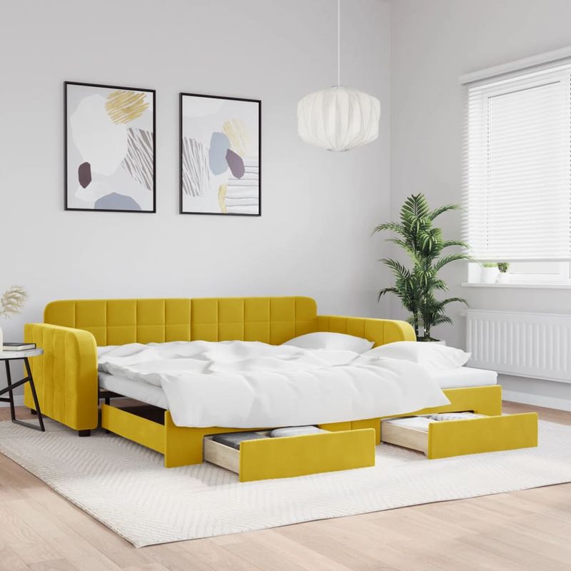 Casa si Gradina - Mobilier - Paturi si accesorii - Paturi - Pat de zi cu extensie si sertare, galben, 100x200 cm, catifea - Infinity.ro